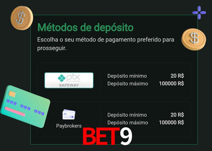 O cassino Bet9 oferece uma grande variedade de métodos de pagamento
